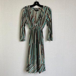 BCBGMAXAZRIA Stripe deep v-neck Dress, S
